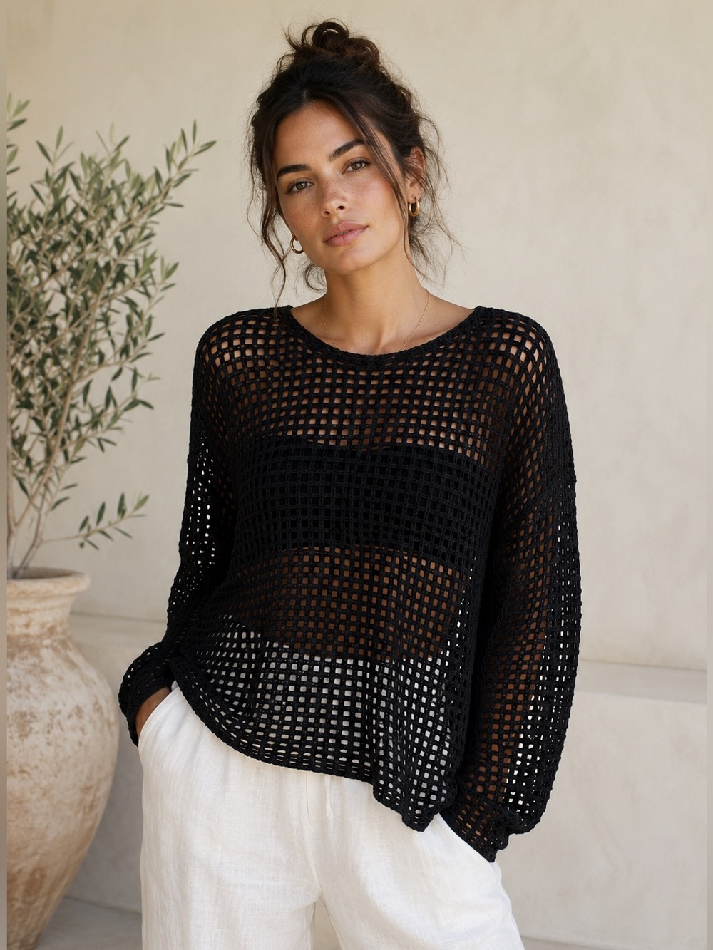 Eileen Fisher NWT Black Open Knit Pullover Sweater NWT $278 | Size S
